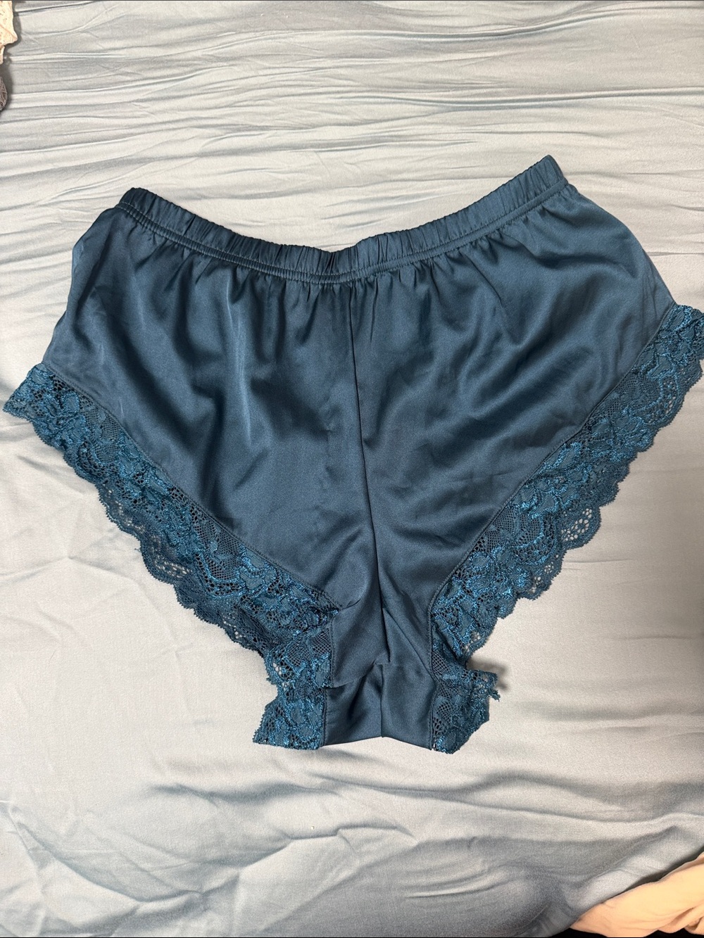 Women's Satin Lace-Trim Sleep Shorts - Teal